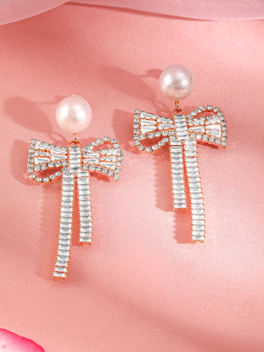 Luxe Ribbon with Pearl Earrings