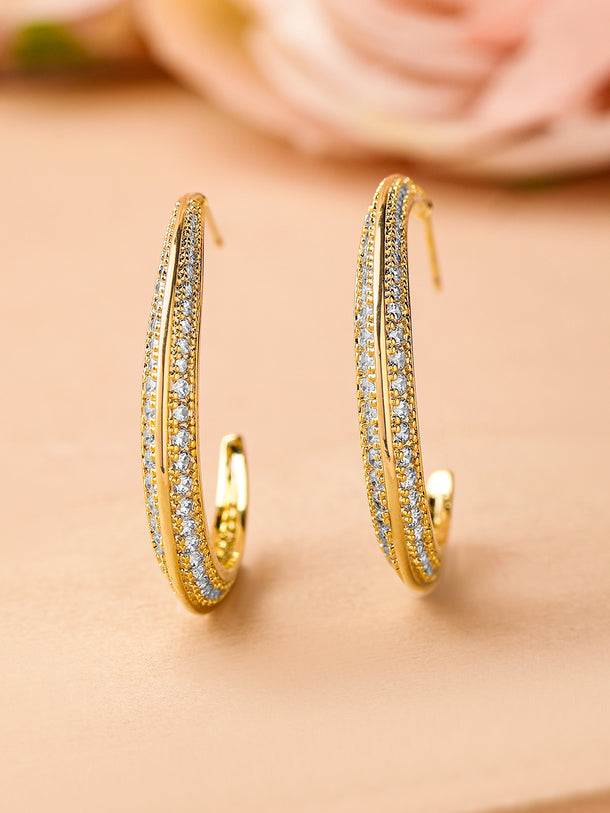 Gold Toned Crystal Studded Half-Hoop Earrings