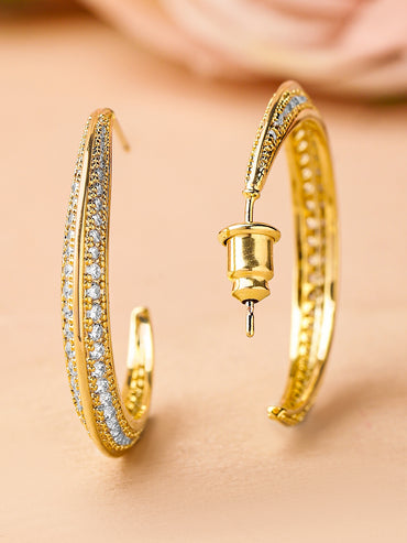 Gold Toned Crystal Studded Half-Hoop Earrings