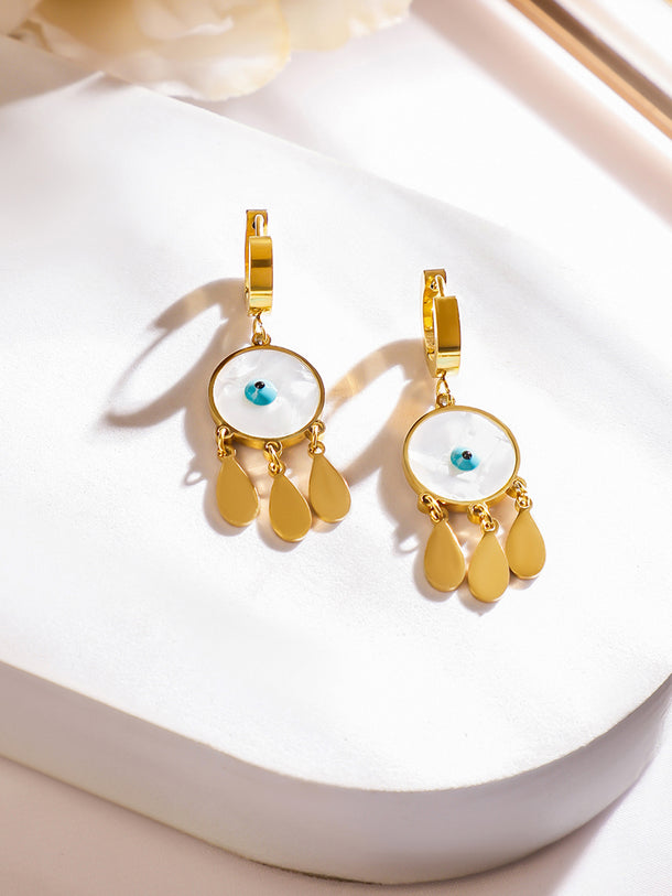 White & Gold Dangler Earrings