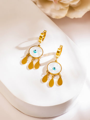 White & Gold Dangler Earrings