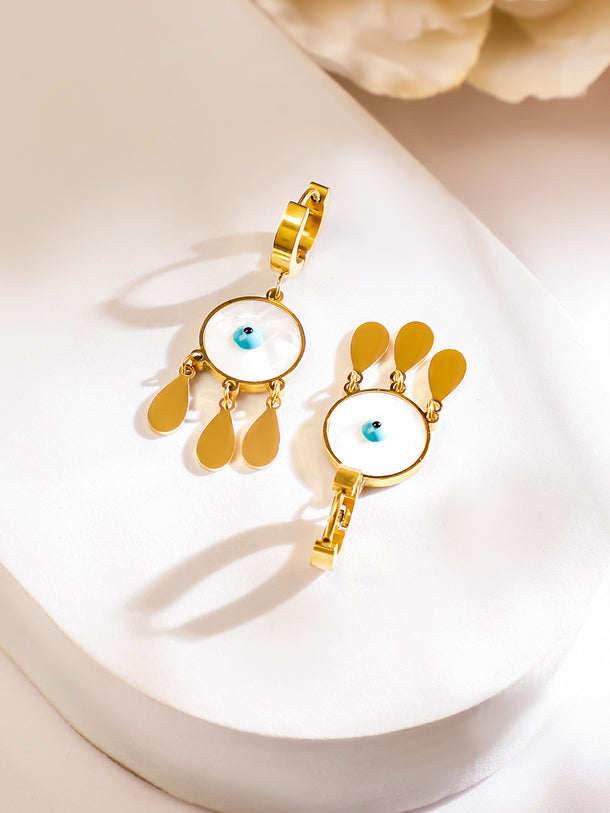 White & Gold Dangler Earrings