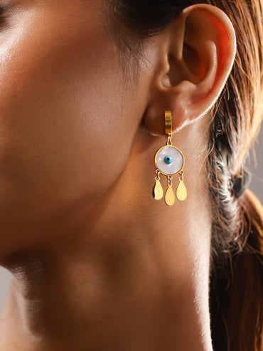 White & Gold Dangler Earrings