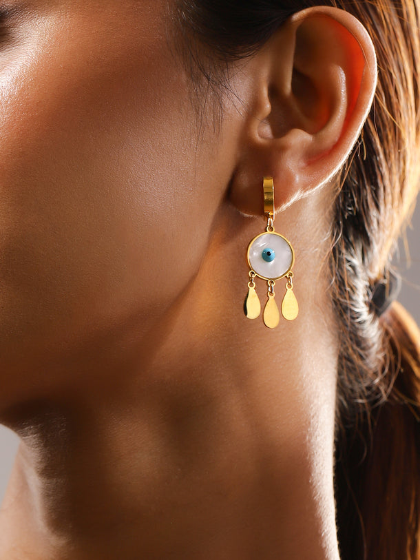 White & Gold Dangler Earrings
