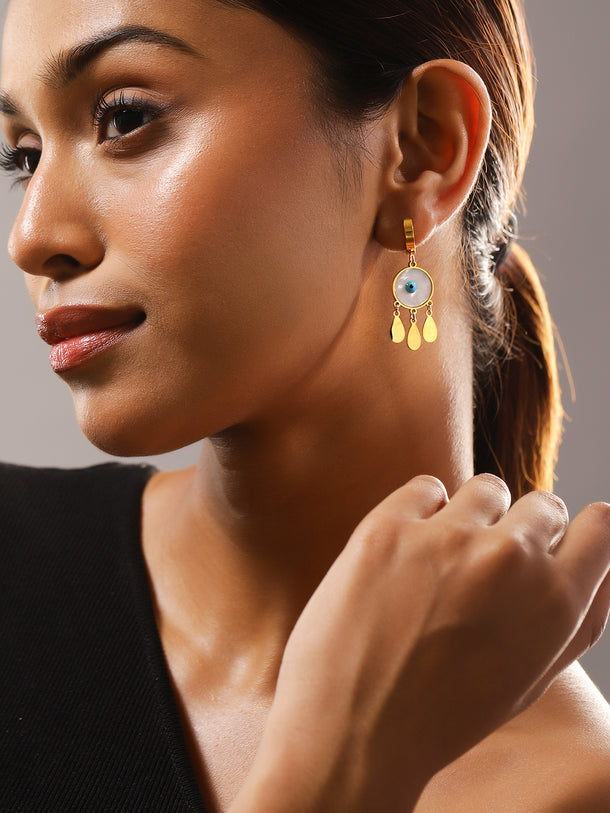 White & Gold Dangler Earrings