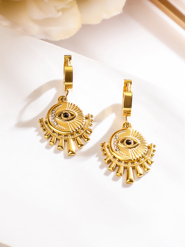 Gold Toned Evil-Eye Motif Dangler Earrings