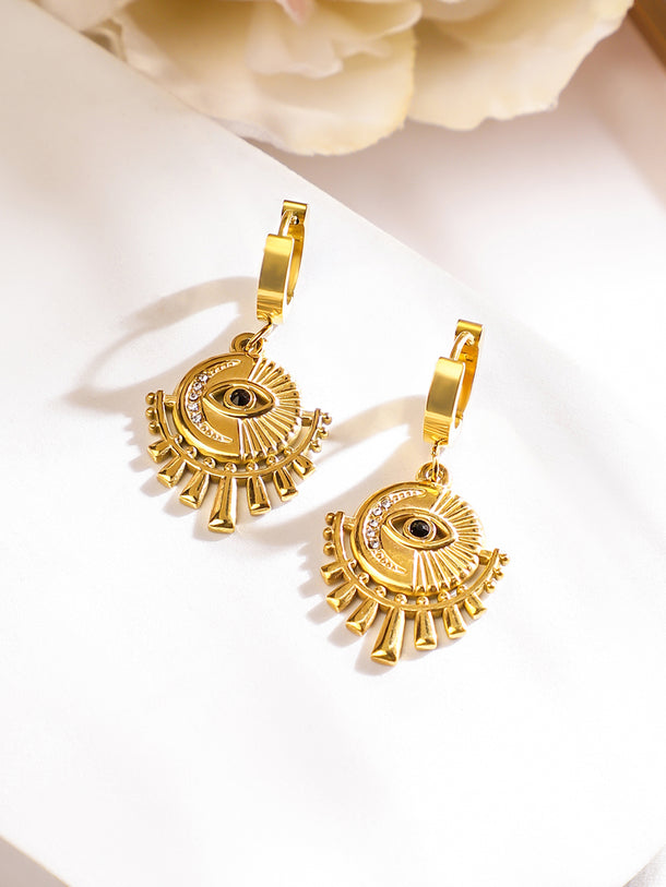 Gold Toned Evil-Eye Motif Dangler Earrings