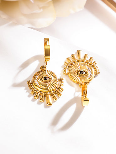 Gold Toned Evil-Eye Motif Dangler Earrings
