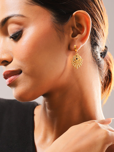 Gold Toned Evil-Eye Motif Dangler Earrings