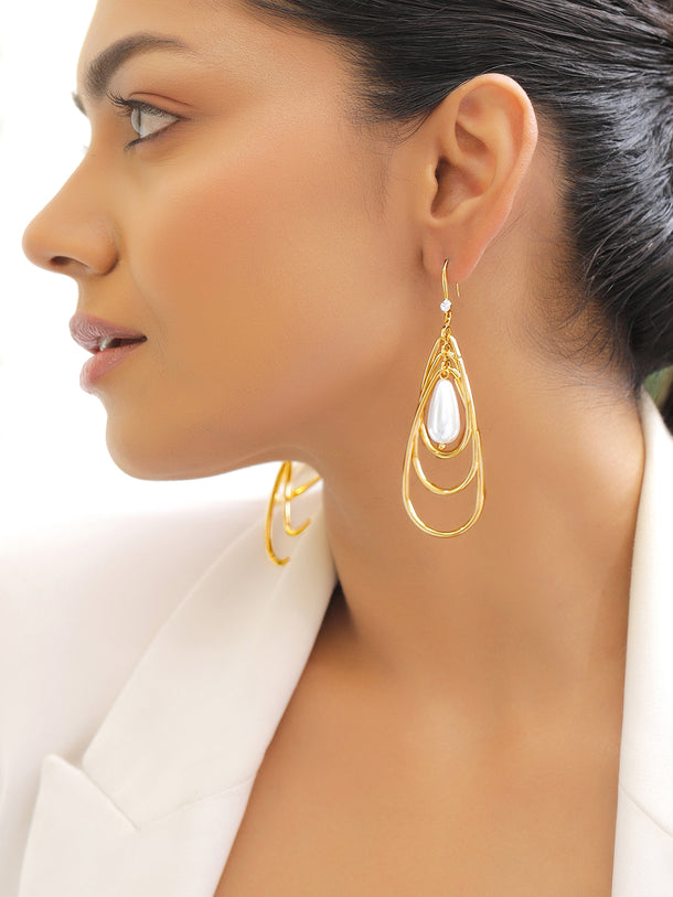 Oval Outline Earrings with Pearl Accent