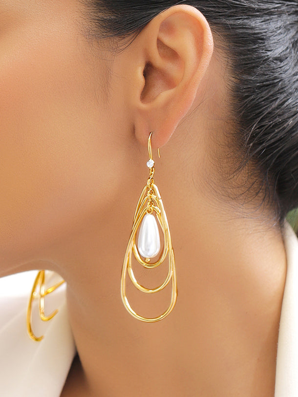 Oval Outline Earrings with Pearl Accent
