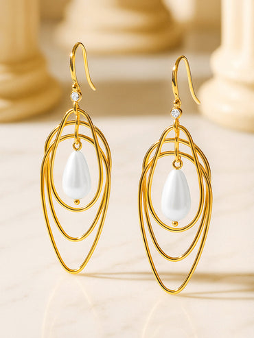 Oval Outline Earrings with Pearl Accent
