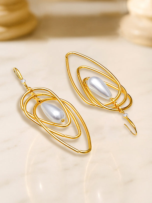 Oval Outline Earrings with Pearl Accent