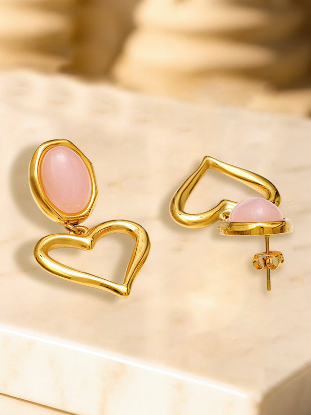 Pink Gold Toned Heart Earrings