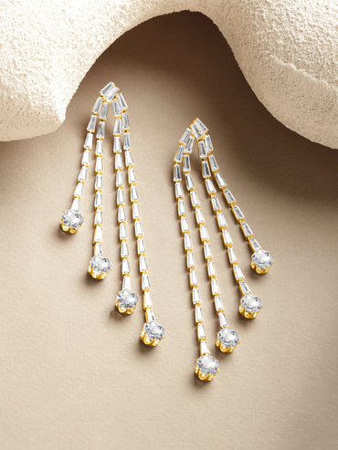 Baguette Oval American Diamond Zirconia Line Dangler Earrings