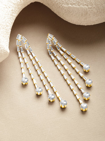 Baguette Oval American Diamond Zirconia Line Dangler Earrings