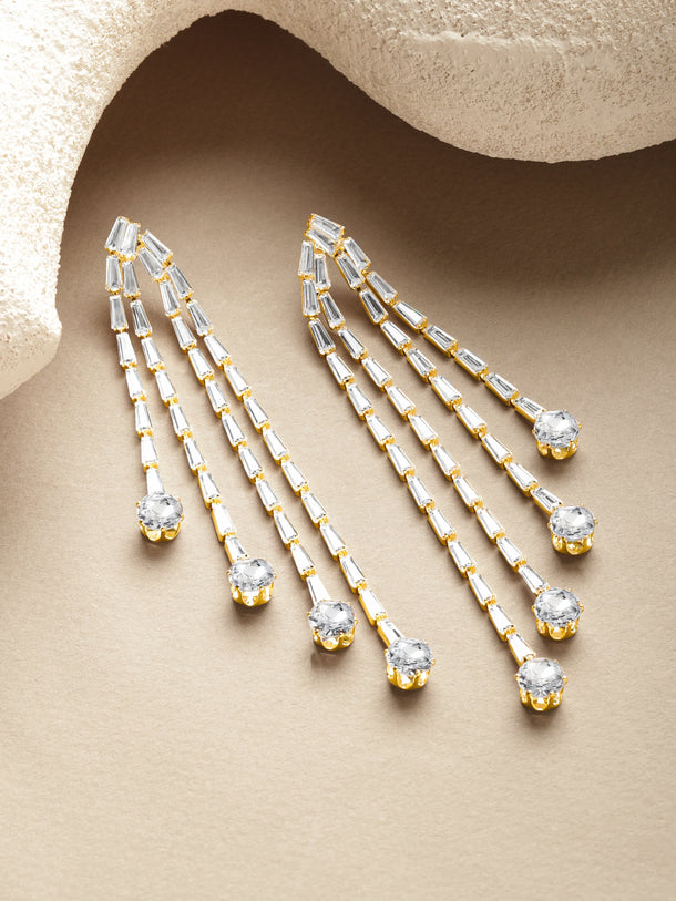 Baguette Oval American Diamond Zirconia Line Dangler Earrings