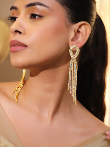 Gold Toned Long Tassel Earrings