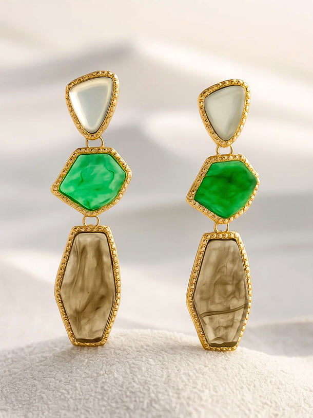 Green & White Drop Earrings