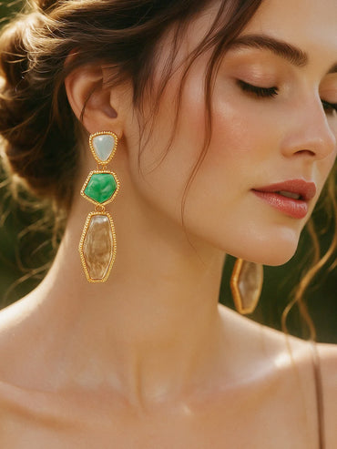 Green & White Drop Earrings