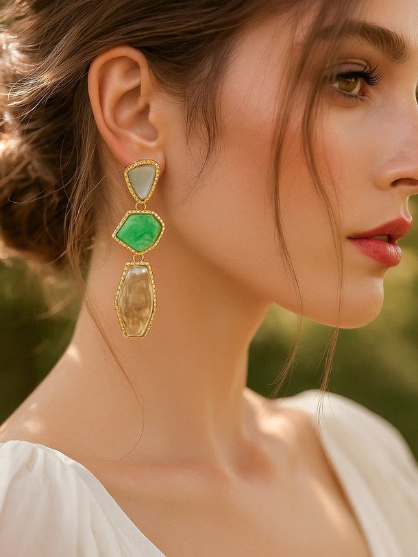 Green & White Drop Earrings