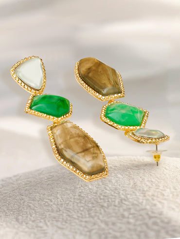 Green & White Drop Earrings