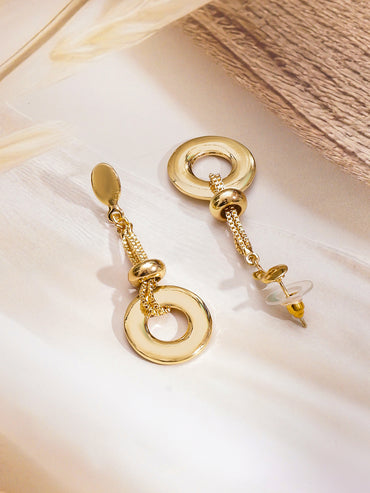 Rubans 22K Gold-Plated Brass Modern Hoop Dangler Earrings with Chain & Bead Accent