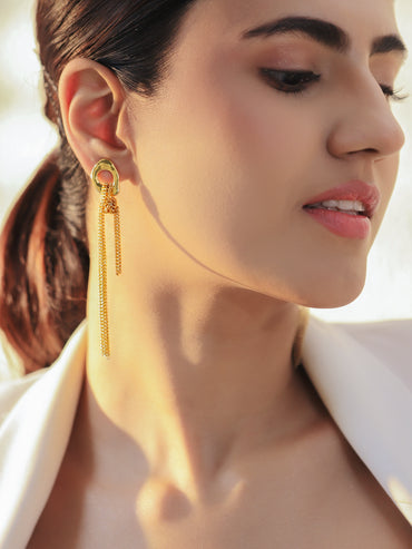 Gold Toned Chain Tassel Dangler Earrings