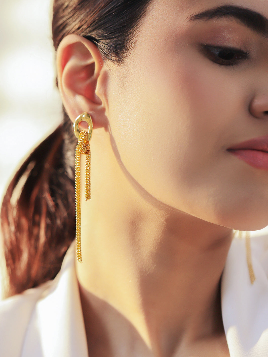 Gold Toned Chain Tassel Drop Earrings