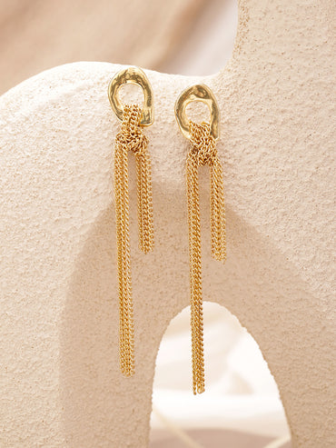 Gold Toned Chain Tassel Dangler Earrings