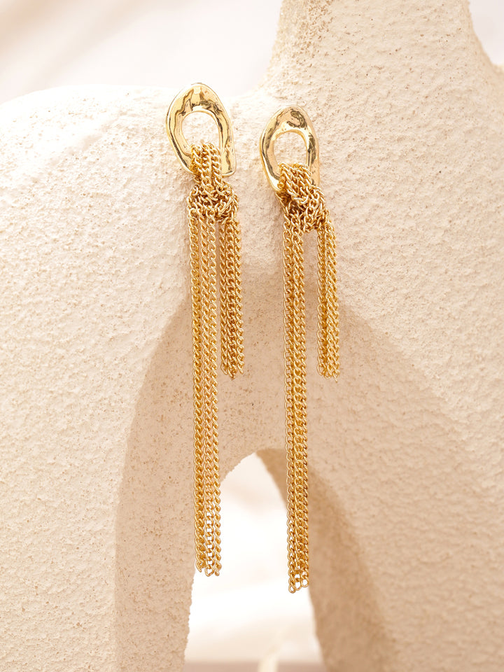 Gold Toned Chain Tassel Drop Earrings