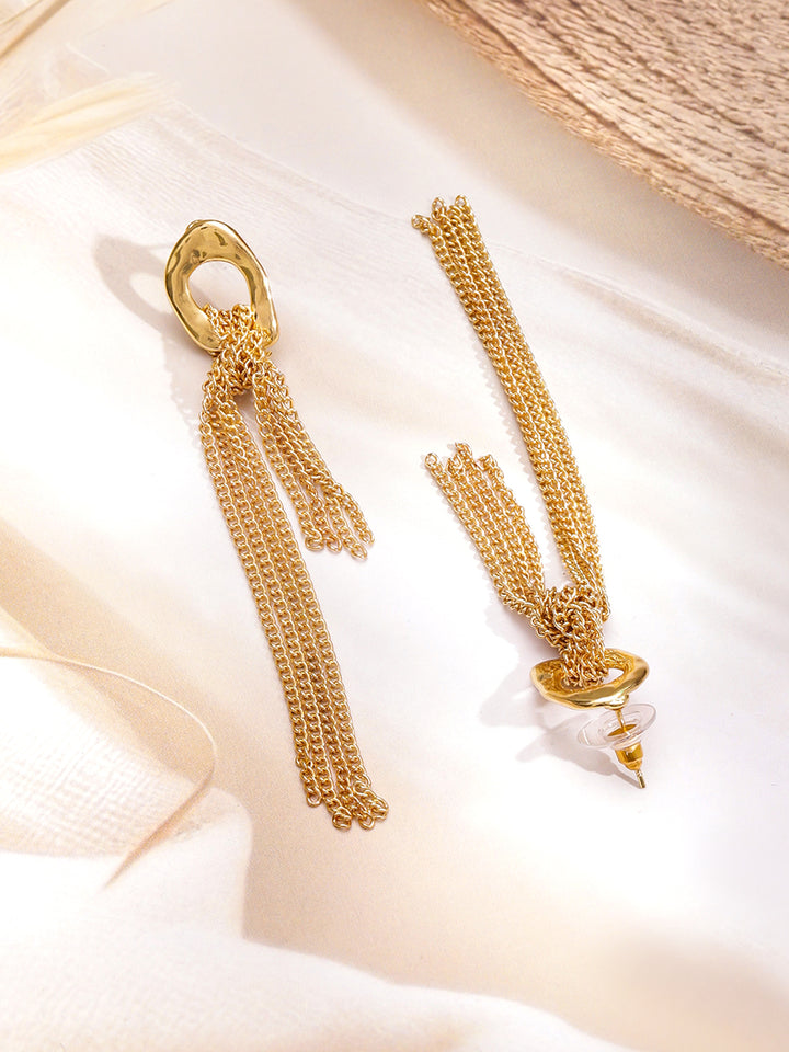Gold Toned Chain Tassel Drop Earrings