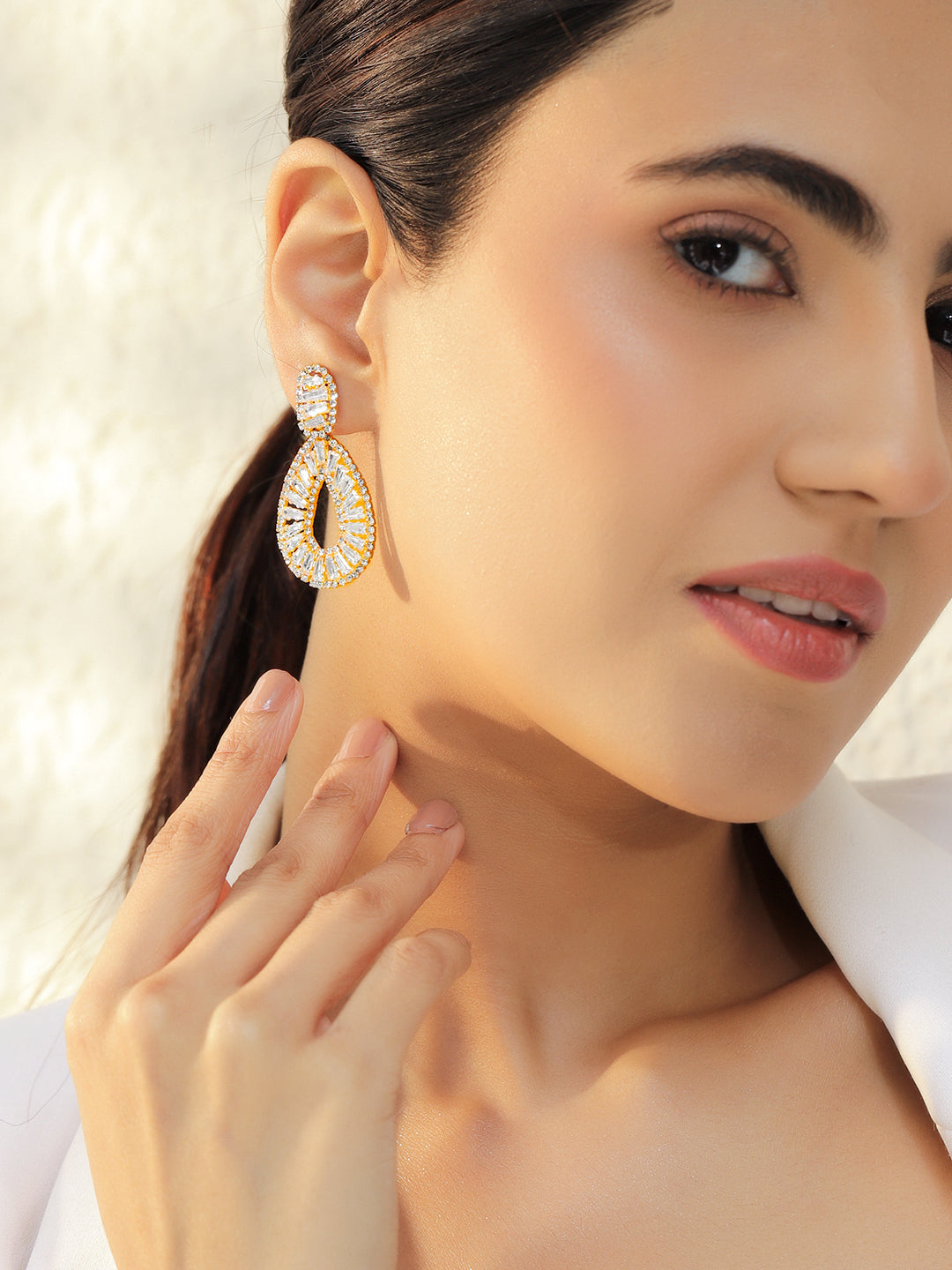 White & Gold Teardrop Earrings