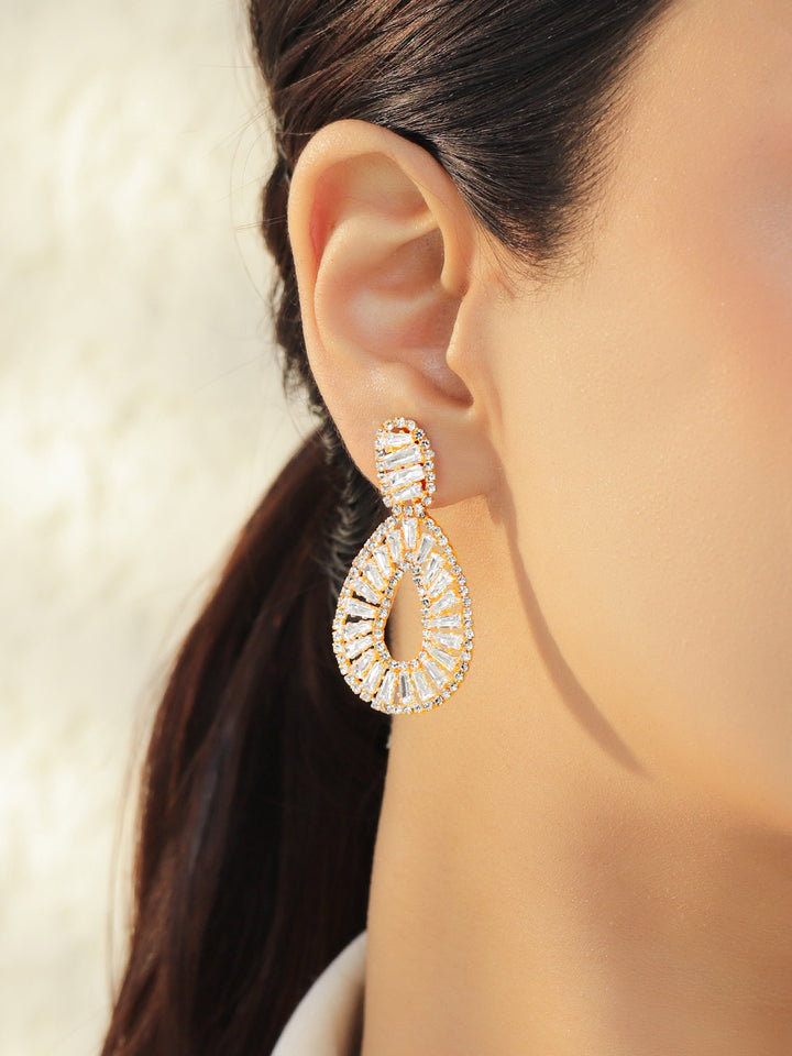 White & Gold Teardrop Earrings