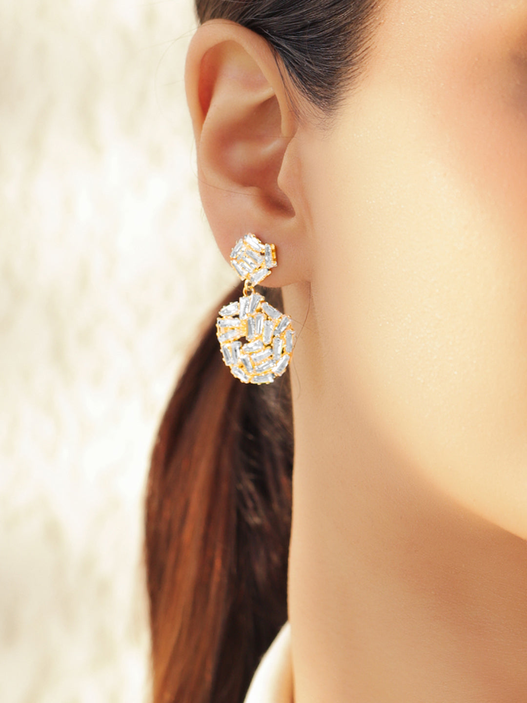 Rubans 18K Gold Plated Crystals Studded Geometric Drop Earrings