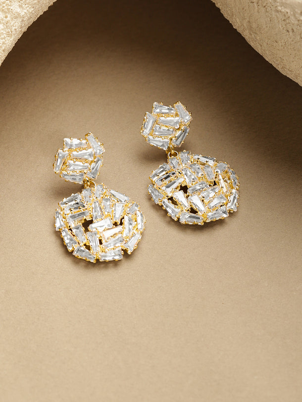 White Crystal Cut Gold Drop Earrings