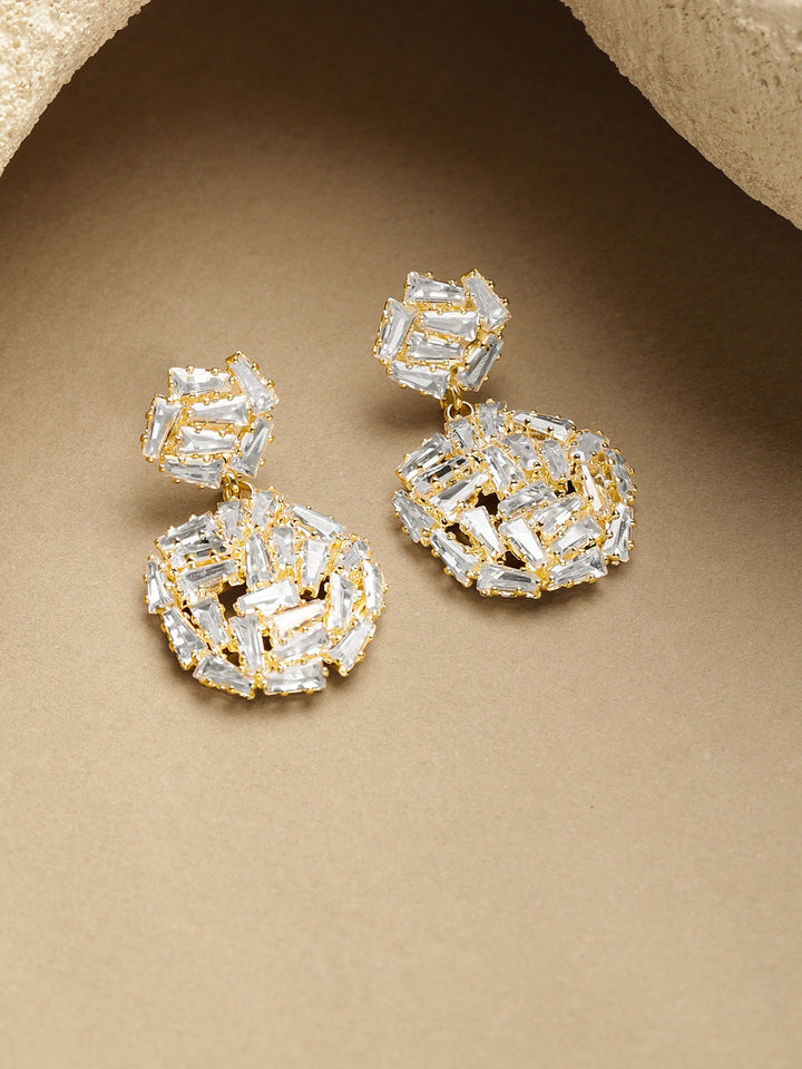 Rubans 18K Gold Plated Crystals Studded Geometric Drop Earrings