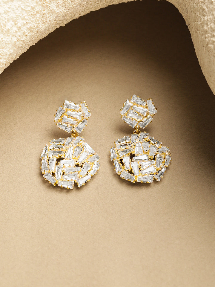 Rubans 18K Gold Plated Crystals Studded Geometric Drop Earrings