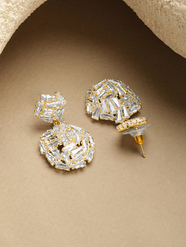 White Crystal Cut Gold Drop Earrings