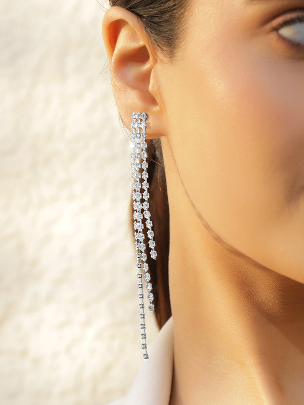 White Beaded Dangler Earrings