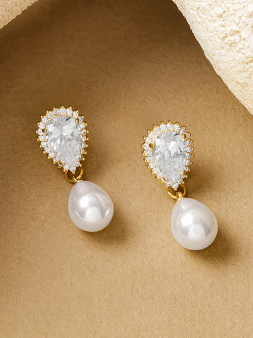 Crystal Studded Pearl Drop Earrings