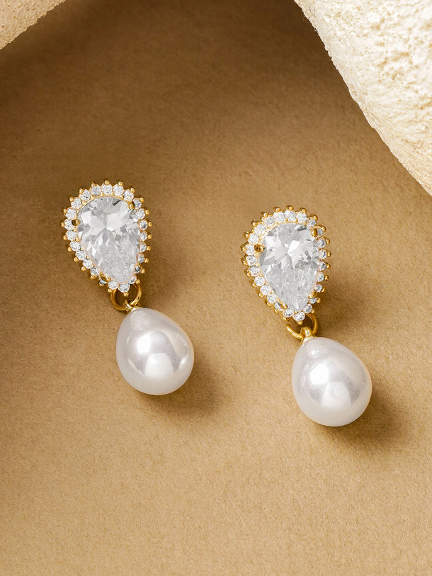 Crystal Studded Pearl Drop Earrings