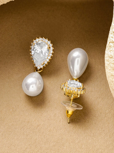 Crystal Studded Pearl Drop Earrings