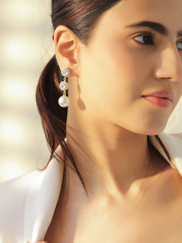 Crystal Shimmering Pearl Drop Earrings