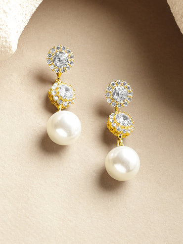 Crystal Shimmering Pearl Drop Earrings