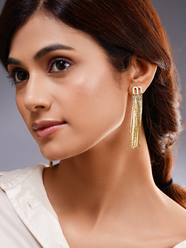 Gold Toned Tassel Chain Earrings
