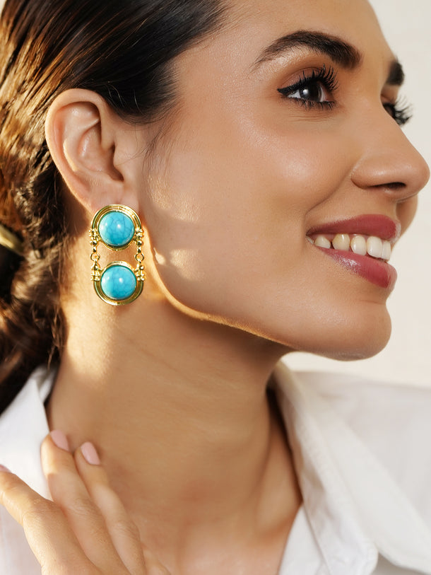 Turquoise Charm Spherical Double Drop Earrings