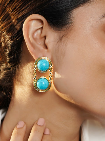 Turquoise Charm Spherical Double Drop Earrings