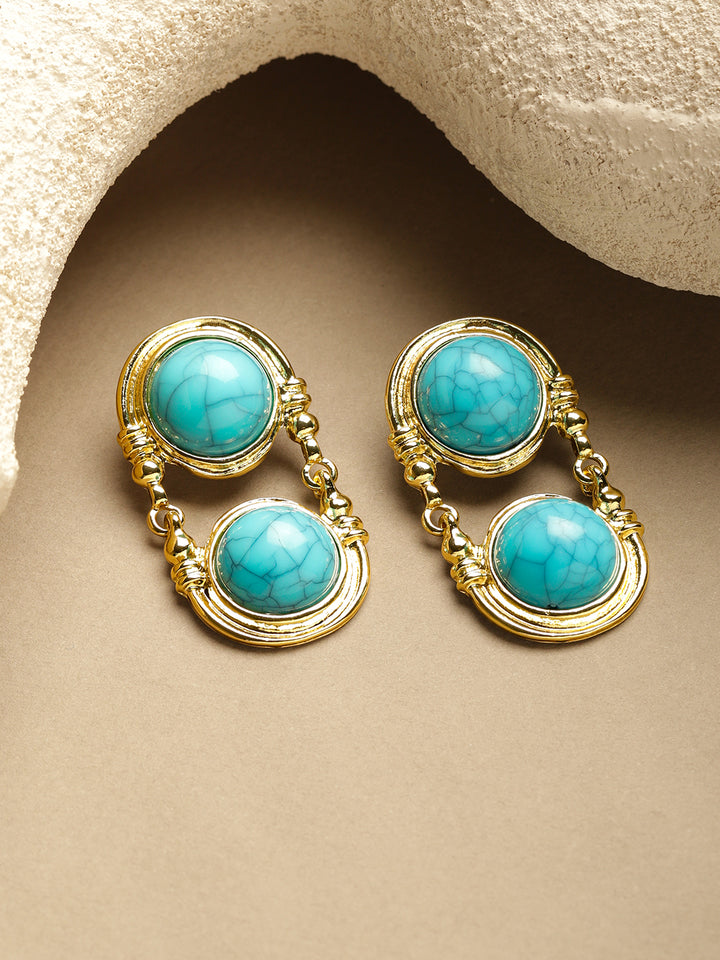 Rubans 18K Gold Plated Turquoise Studded Spherical Drop Earrings