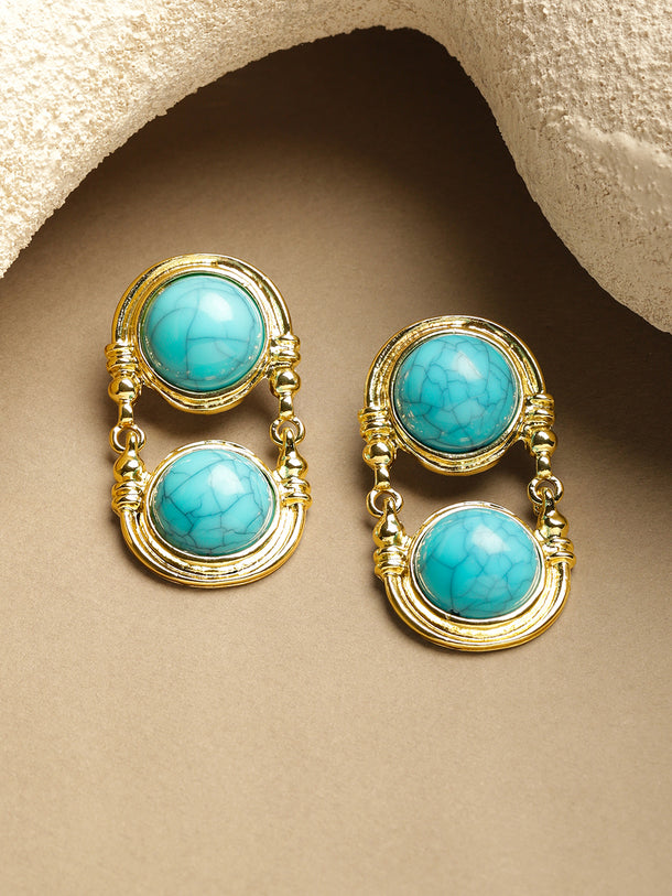 Turquoise Charm Spherical Double Drop Earrings